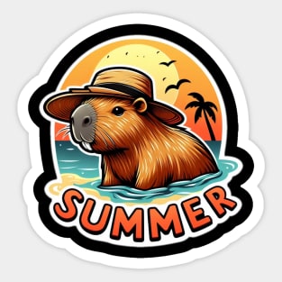 Cute summer capybara on the beach Sticker